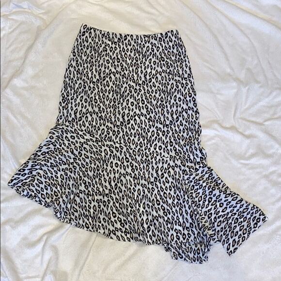 Lush black, white, and tan animal print ruffle midi skirt | Sz XS - Picture 2 of 8